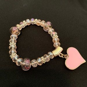Pink Heart Bracelet with Floral Accents